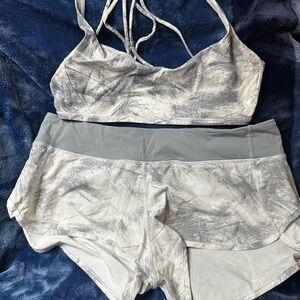 lululemon athletica Light Gray Marble-Print Bralette & Shorts Set